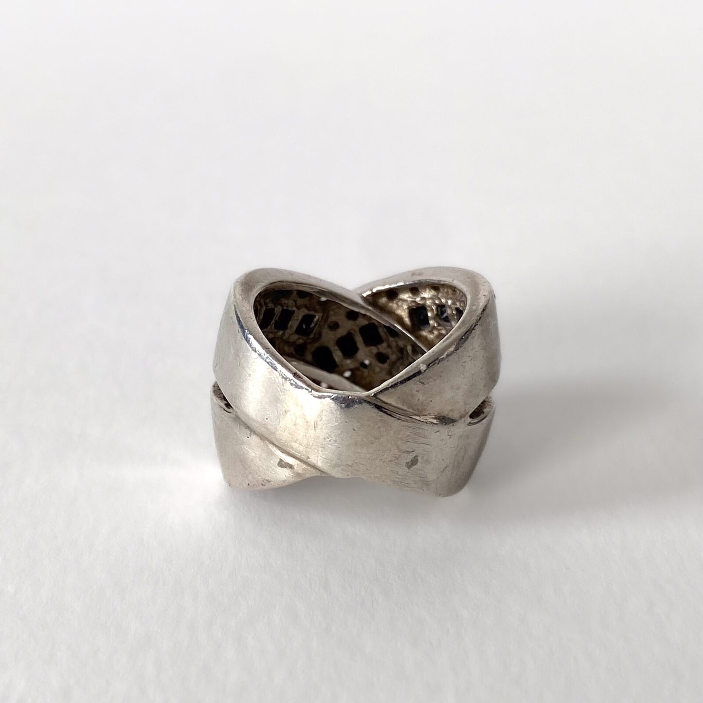 Bague vintage en argent 925, strass et onyx noirs – Style Art Déco, années 80