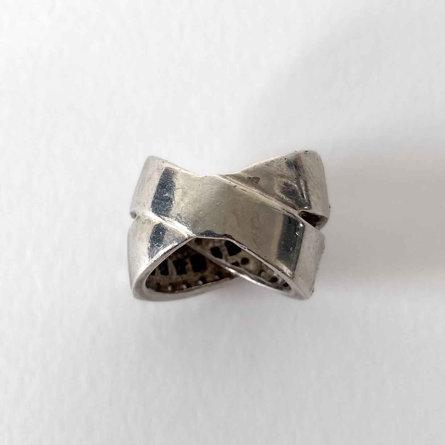 Bague vintage en argent 925, strass et onyx noirs – Style Art Déco, années 80