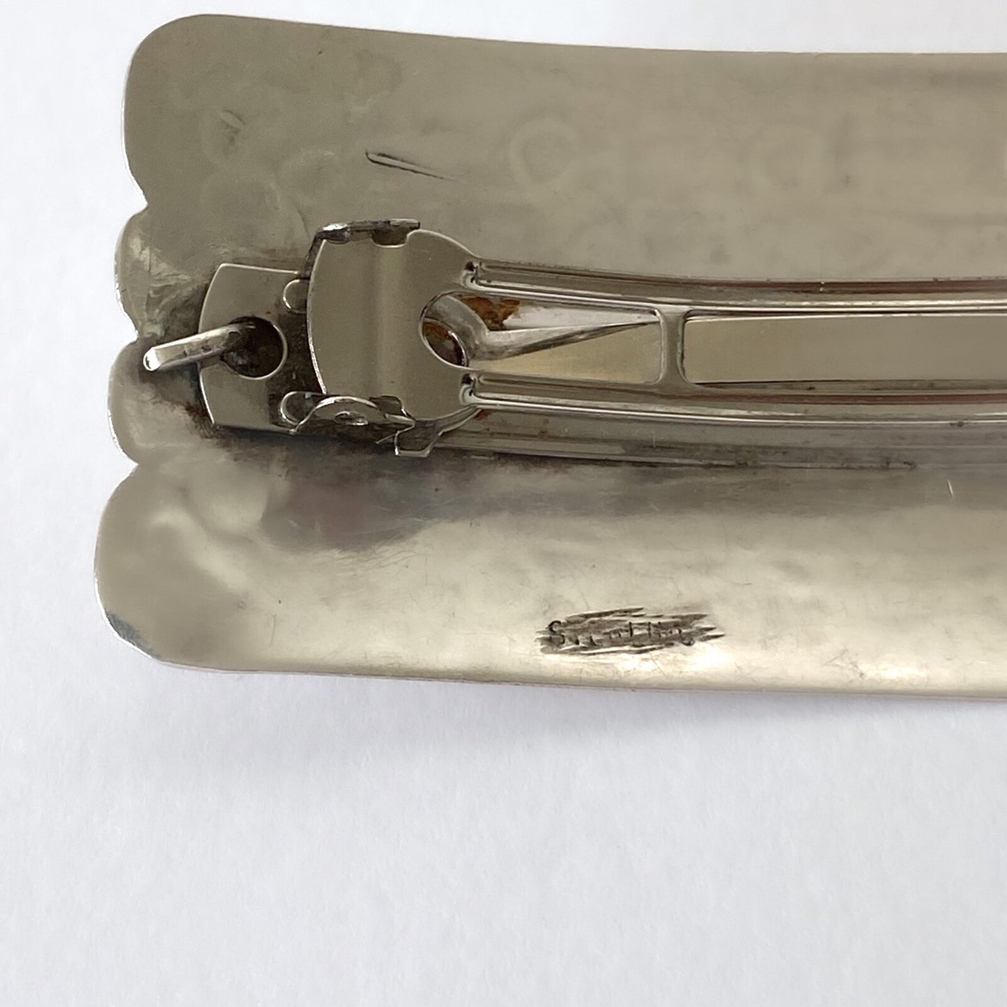 Barrette Navajo en argent sterling, turquoise et corail – Bijou de cheveux 1970s