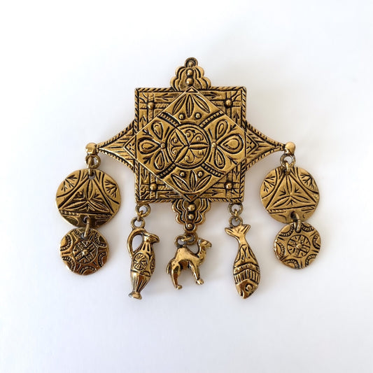 Vintage Jean-Louis Scherrer Paris Orientalist Brooch with Charms - 1980s