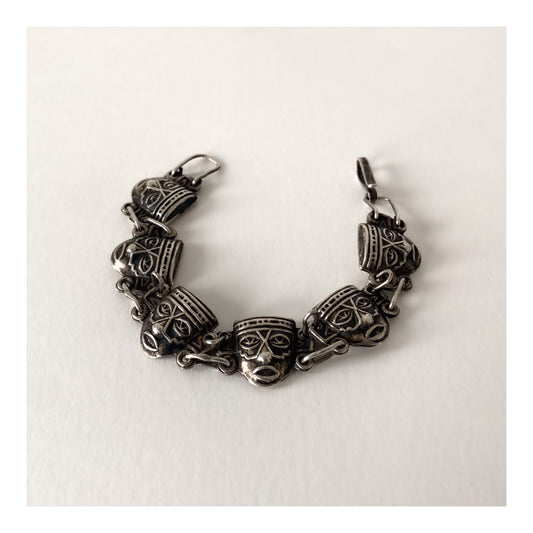 Vintage 925 Sterling Silver Bracelet Taxco, Mexico 1970s – Tribal Masks