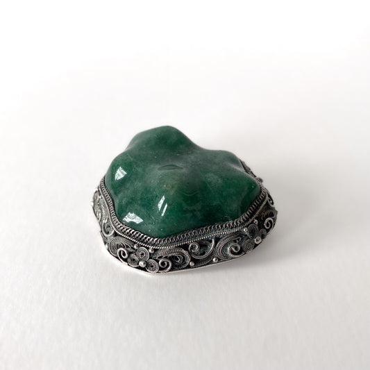 Antique Chinese export brooch, aventurine and filigree silver – Early 20th century 