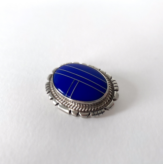Vintage Joe Quiyo Hopi Sterling Silver and Lapis Lazuli Brooch – 1970s