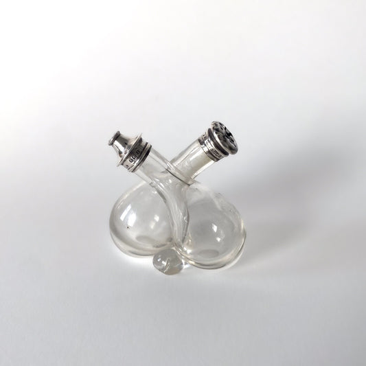 Sterling silver and blown glass salt and pepper shakers, M&amp;C – Birmingham 1907