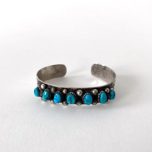 Navajo Sterling Silver and Turquoise Cuff Bracelet - Lester Jackson 1970s