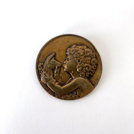 Art Deco medal brooch "Faun with antelope" by François M. Thénot - 1930s