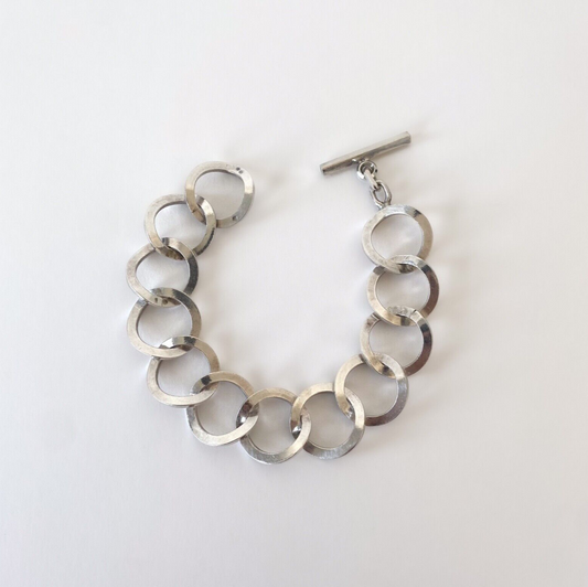 Vintage 800 Silver Bracelet - 1980s Modernist - Circled Links