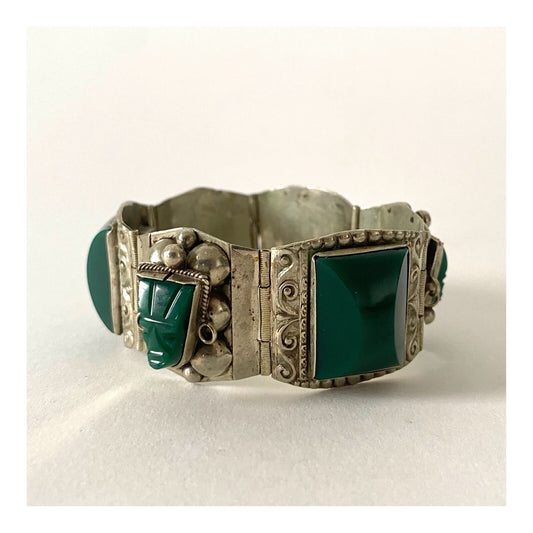 Vintage Mexico, Taxco Bracelet from the 1940s in Sterling Silver and Green Onyx