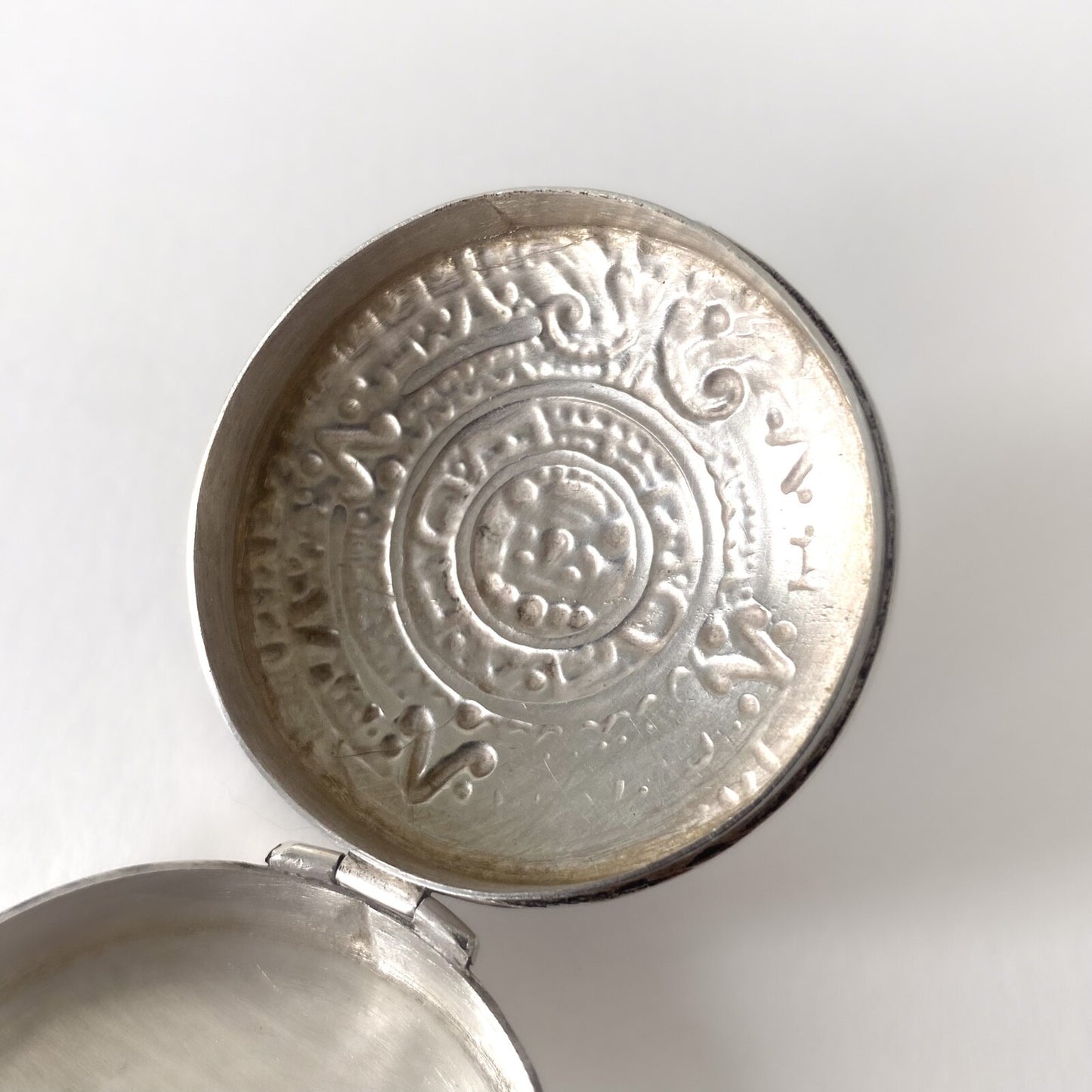 Boîte ronde vintage en argent 925 de Taxco – Calendrier aztèque – Mexique 1980s