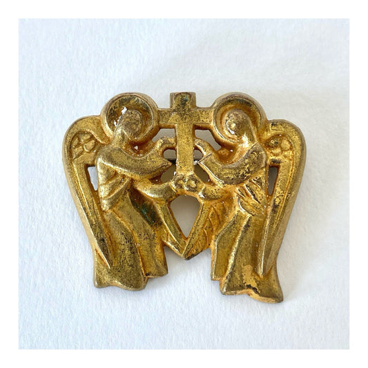 Paule INGRAND &amp; Arthus BERTRAND. "Coptic Angels" Brooch in Gilt Bronze - 1950s